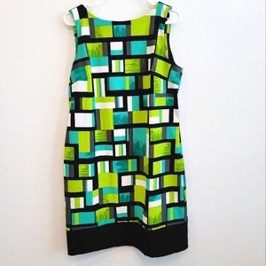 💕 Kim Rogers Sleeveless Sheath Dress Geometric Squares Pattern Women's Size 14